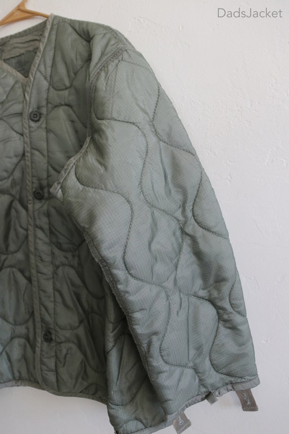 Sage Green Military Liner Jacket with Buttons Med… - image 5