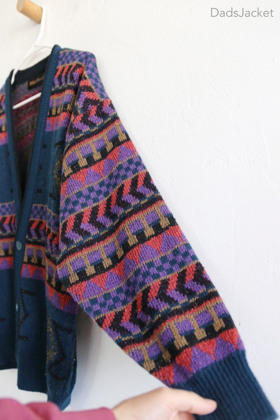 Knit Geometric Cardigan 90s Sweater Acrylic Small - image 6
