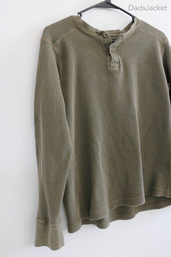 Green Olive Thermal Henley Long Sleeve Shirt Medi… - image 3