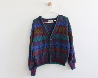 Boxy Coogi Style Knit 80s Cardigan Sweater Medium