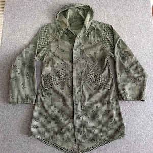 80er Jahre Nacht Camo Wüstenparka Fishtail Militär Trenchcoat Small