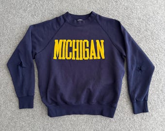 Sudadera raglán del Michigan College, estilo años 70 y 80, azul marino, talla M