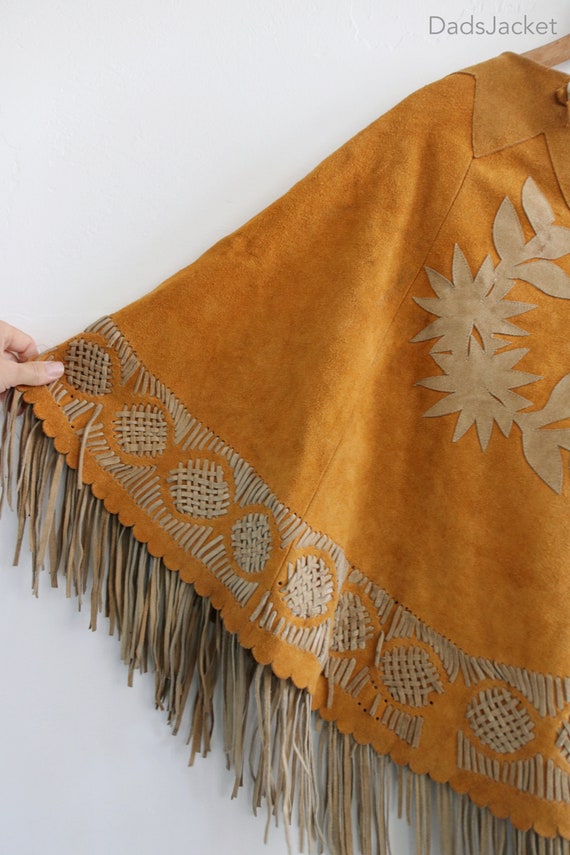 70s Suede Fringe Leather Western Cape Poncho - image 4