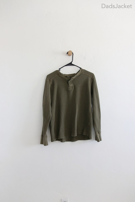 Green Olive Thermal Henley Long Sleeve Shirt Medi… - image 1