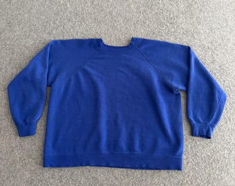 70s Cobalt Blue Raglan Boxy Crop Sweatshirt XL