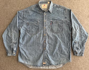Camicia vintage anni '90 in denim Levi's con bottoni in metallo, maniche lunghe, taglia XL