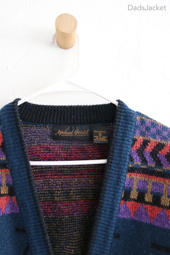 Knit Geometric Cardigan 90s Sweater Acrylic Small - image 3