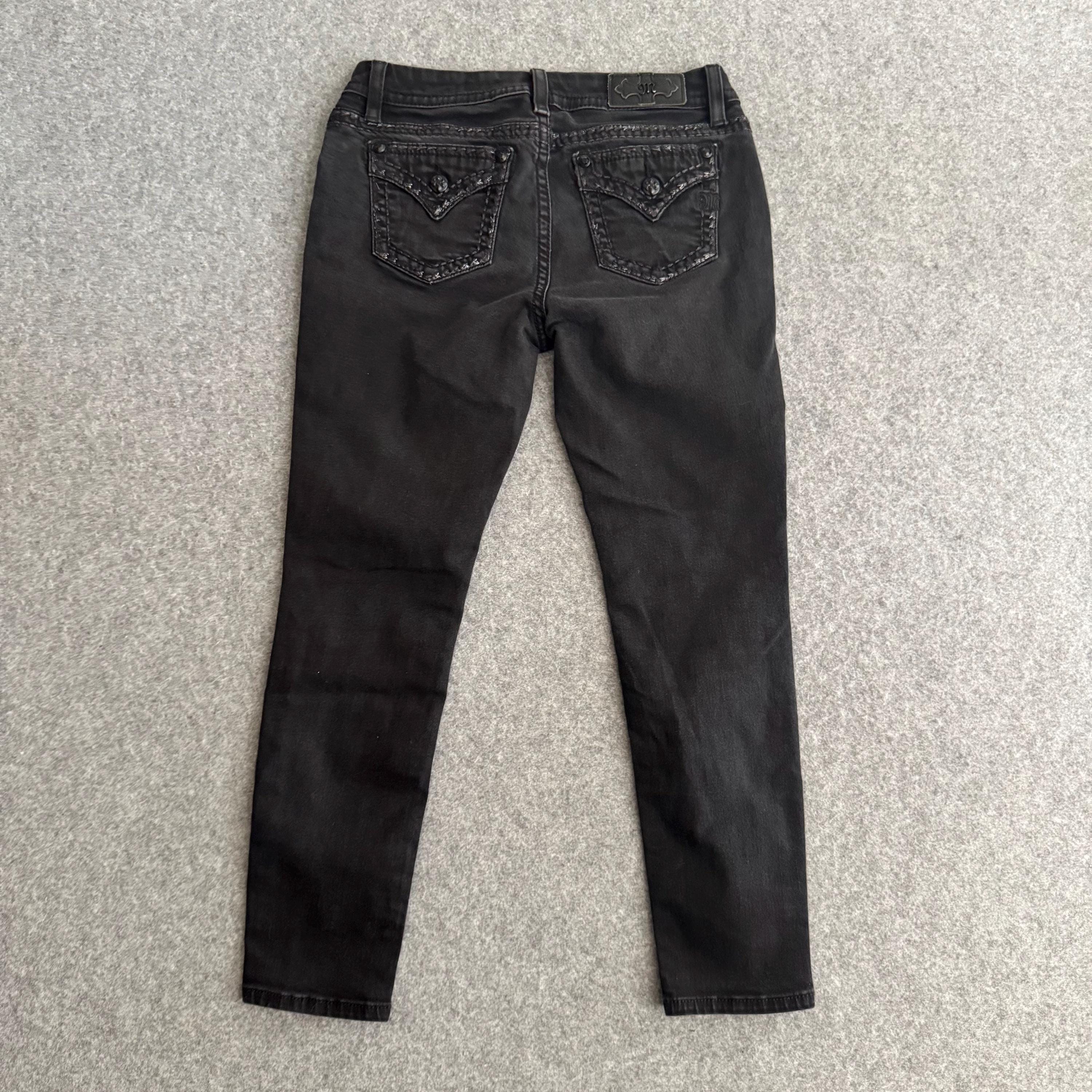 Miss Me Y2k Thick Stitch Crosses Black Denim Skinny Denim Jean 30