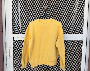 Boxy Yellow Faded Distressed Sweatshirt Large