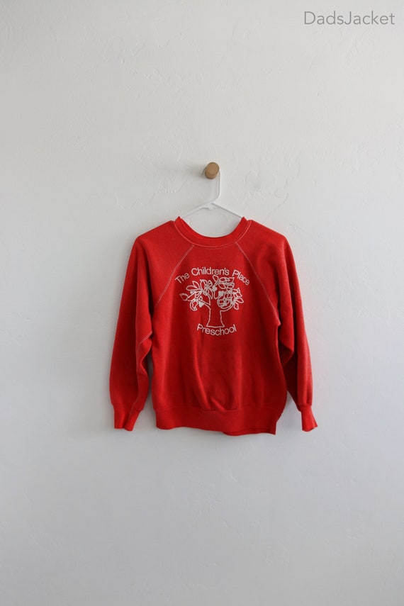 70s Red Raglan Preschool Tree Sweatshirt Small - image 1