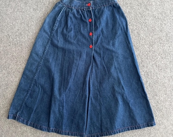 Jaren 70 Crossroads denim geborduurde vogel maxi rok voorkant, 24" taille