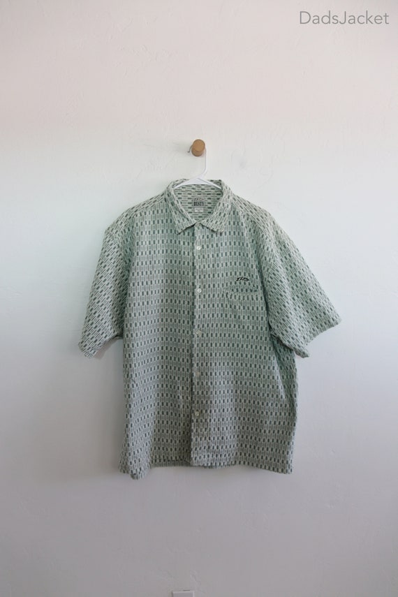 Rusty Linen Flannel Short Sleeve Green Button Shir