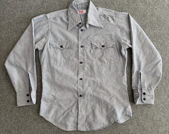 Levis Striped White Tab Western Long SLeeve Button Chambray Shirt Medium