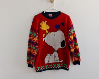 Knit Snoopy Hearts Sweater Womens Large