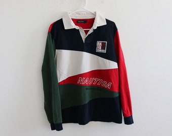 Nautica Color Block Sailing Rugby Long Sleeve Large