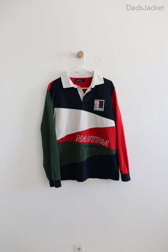 Nautica Color Block Sailing Rugby Long Sleeve Larg