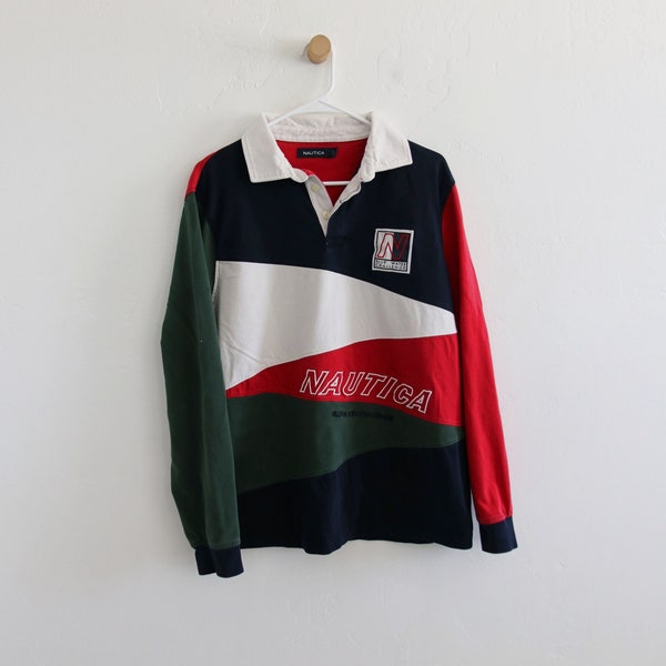 Nautica Color Block Sailing Rugby Long Sleeve Large