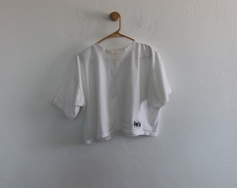 Danskin 90s Workout Cropped Cotton White Tee Large