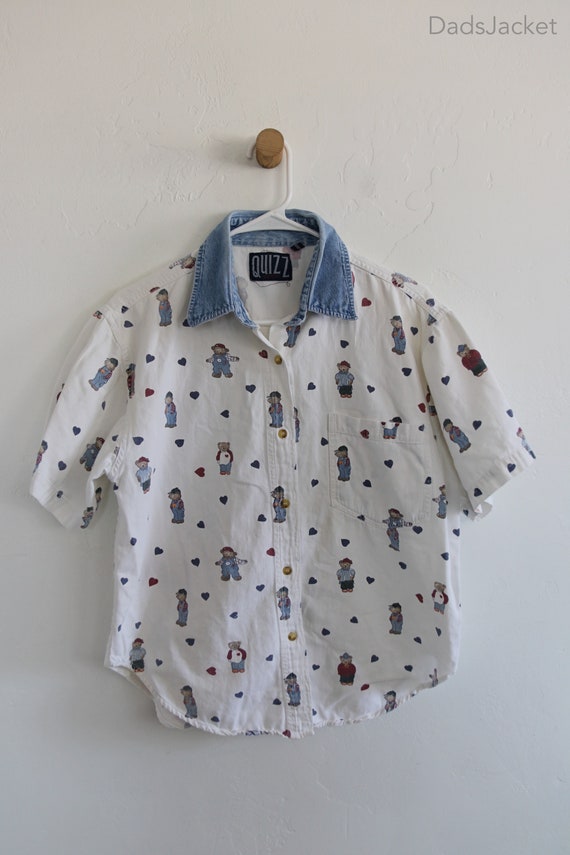 Bear Button 90s Shirt Womens Medium - image 2