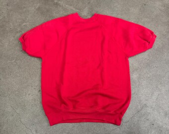 Trui met korte mouwen van Tultex uit de jaren 80, rood, effen, maat Large.
