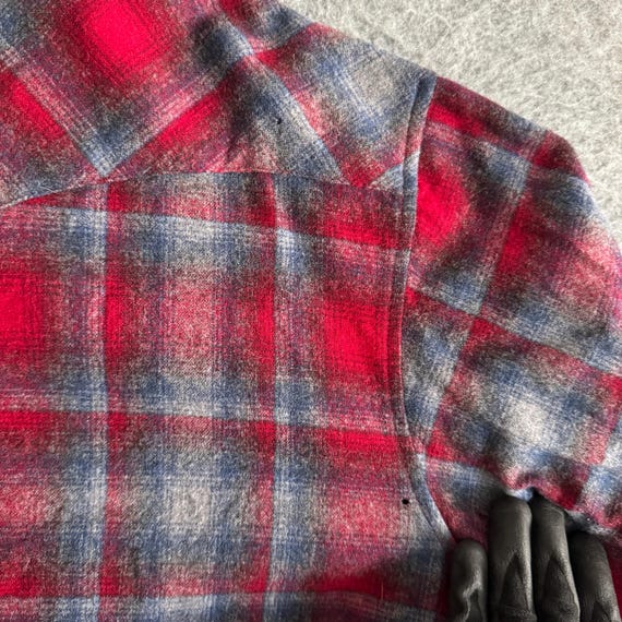 80s Pendleton Blue Grey Shadow Plaid Loop Collar … - image 7