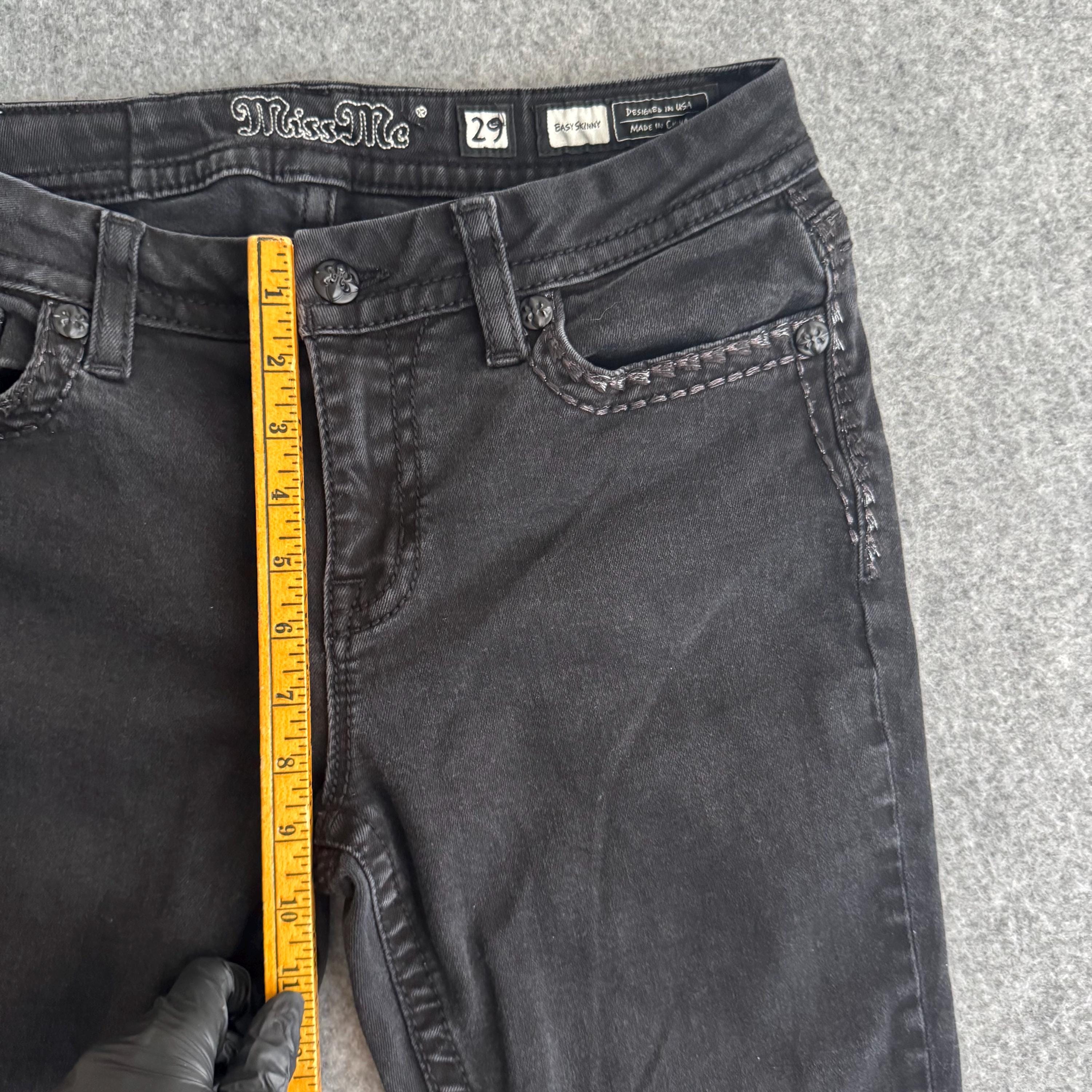 Miss Me Y2k Thick Stitch Crosses Black Denim Skinny Denim Jean 30