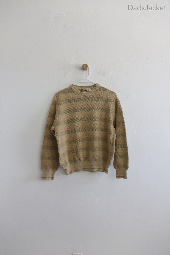 Italian Striped Earthy Brown Knit Cotton Sweater M