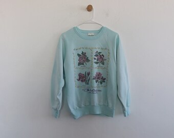 80s Halifax Nova Scotia Floral Pastel Raglan Sweatshirt Small