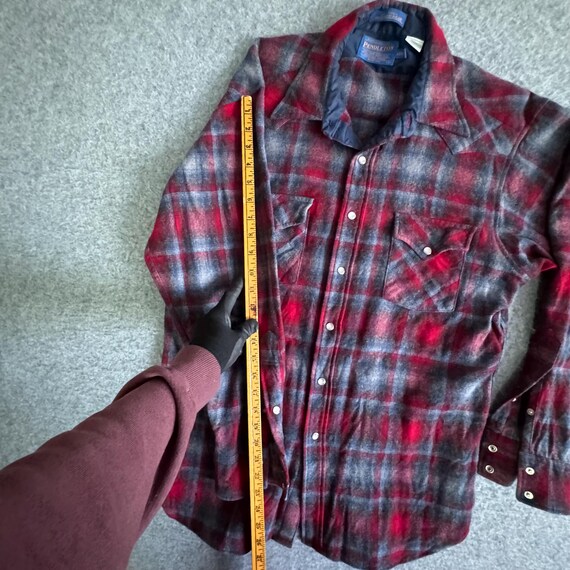 80s Pendleton Blue Grey Shadow Plaid Loop Collar … - image 5