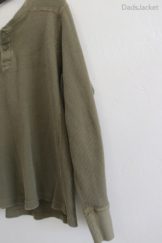 Green Olive Thermal Henley Long Sleeve Shirt Medi… - image 4