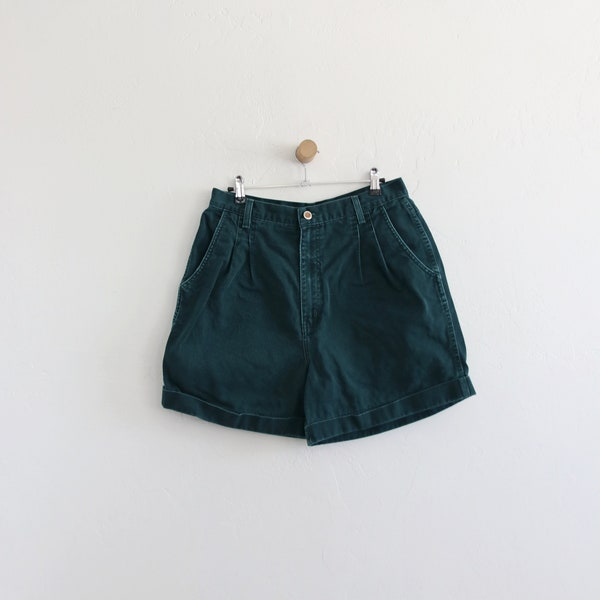 90s Denim Green Rolled Hem High Waist Mom Shorts 29