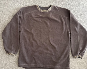 Y2K fleece trui met gestreepte manchetten, groot