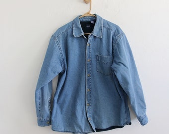 Chambray Fleece Lined Denim Long Sleeve Shirt Jacket Large