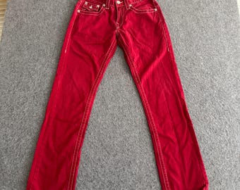 True Religion Straight Leg Red White Stitch Denim Jeans 28 x 31