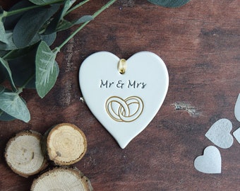 Mr & Mrs Heart, Small handmade ceramic heart for a Wedding, Wedding present, Gift for a Wedding, Small wedding gift for Mr and Mrs