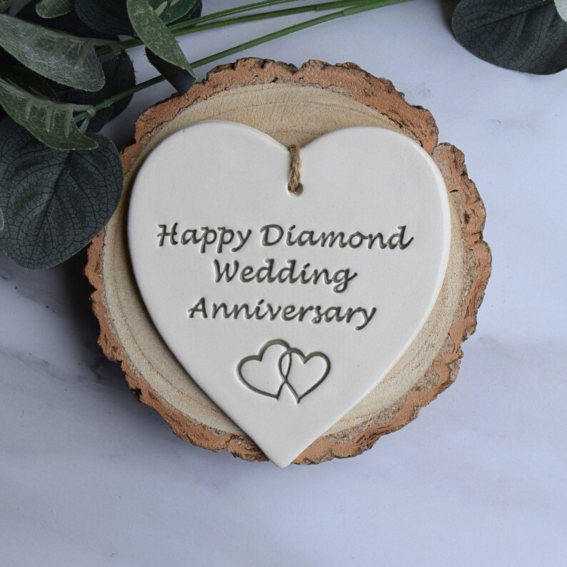 Handmade Ceramic Heart, Diamond Wedding Anniversary Gift, 60 Years Married image 3