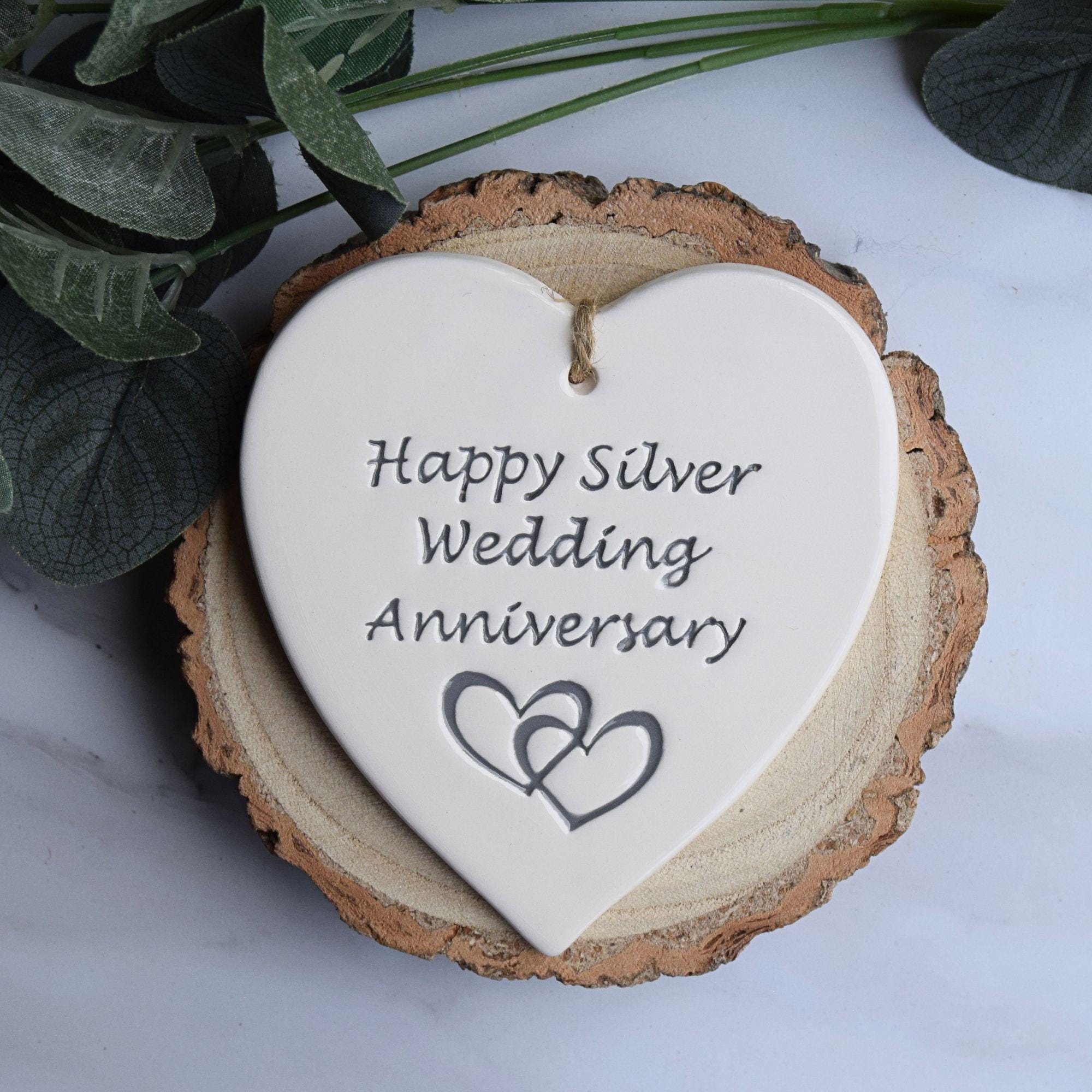 Handmade Ceramic Heart, Silver Wedding Anniversary Gift, 25th
