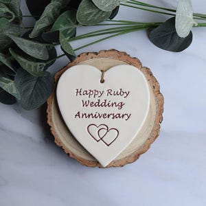 Handmade Ceramic Heart, Ruby Wedding Anniversary, 40 Years Married Gift