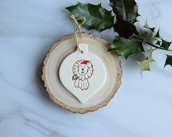 Lion, Handmade ceramic Lion Christmas tree decoration, Lion Christmas Gift, Lion Secret Santa, Lion Christmas present