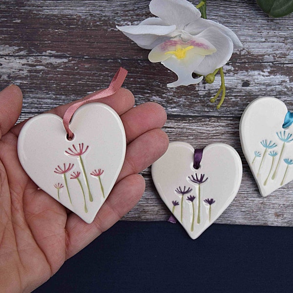 Flowers, Handmade ceramic Small Flowers Tag, Flower gift, Small Flower heart, Tag 5.5cm high x 5cm wide,