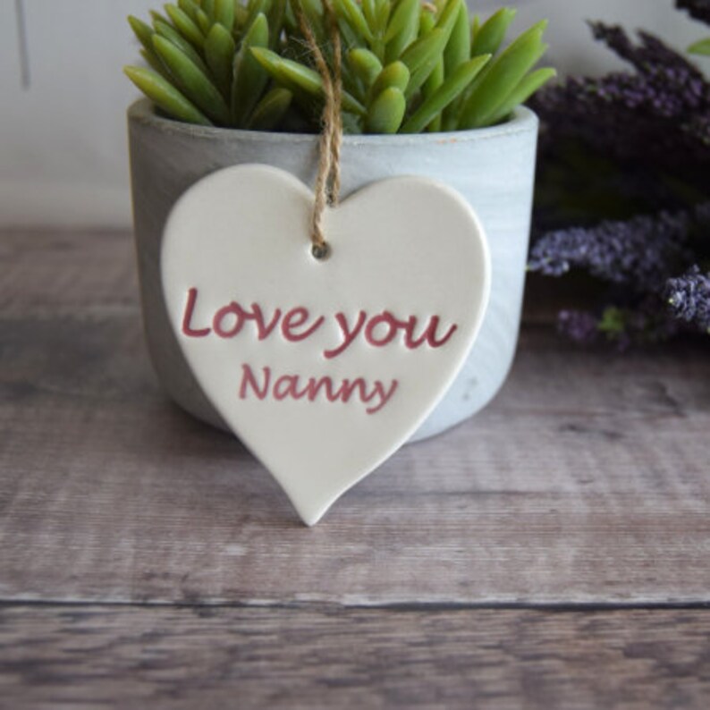 Handmade ceramic Love you Nanny heart Gift for Nanny Etsy