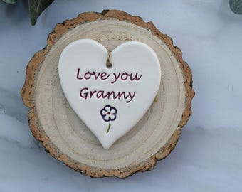 Handmade Ceramic Heart, Love You Granny, Gift for Grandma