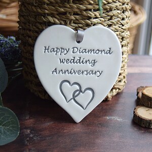 Handmade Ceramic Heart, Diamond Wedding Anniversary Gift, 60 Years Married image 7