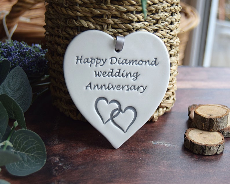 Handmade Ceramic Heart, Diamond Wedding Anniversary Gift, 60 Years Married image 7