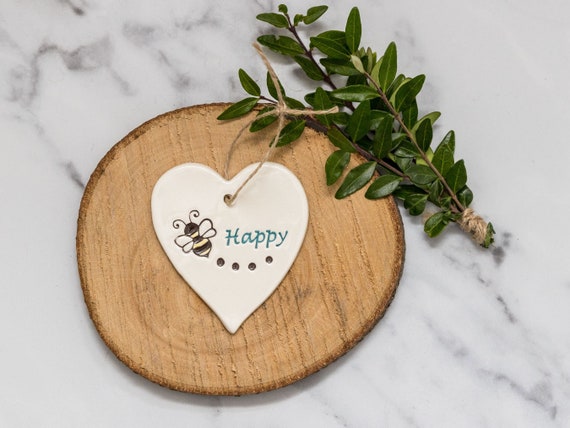 Bee Happy, Handmade Ceramic Bee Heart, Gift for Bee Lover, Bee 