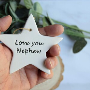 Handmade Ceramic Star, Love You Nephew Gift Dark Grey