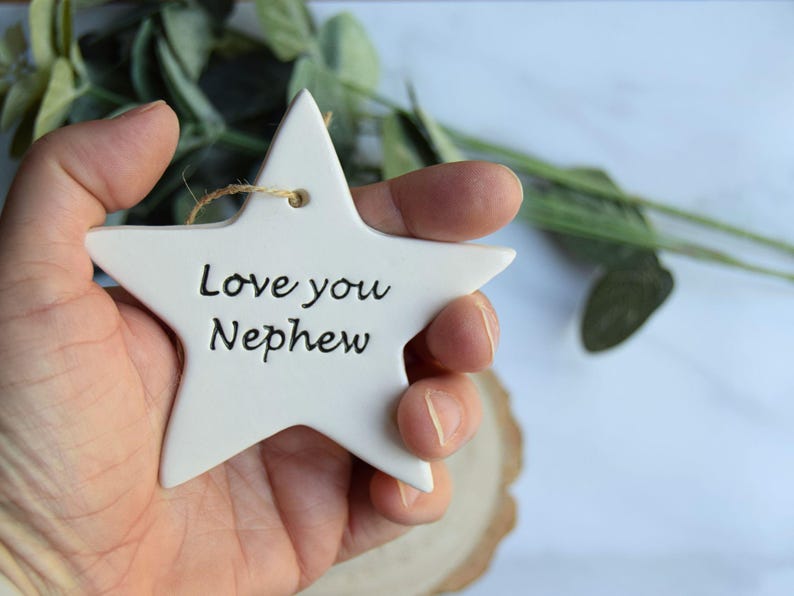 Handmade Ceramic Star, Love You Nephew Gift Dark Grey