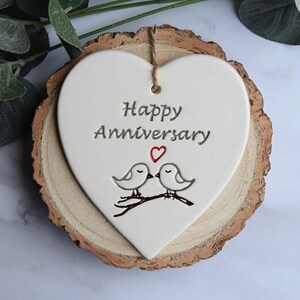 Handmade Ceramic Heart Plaque, Lovebirds Anniversary Gift