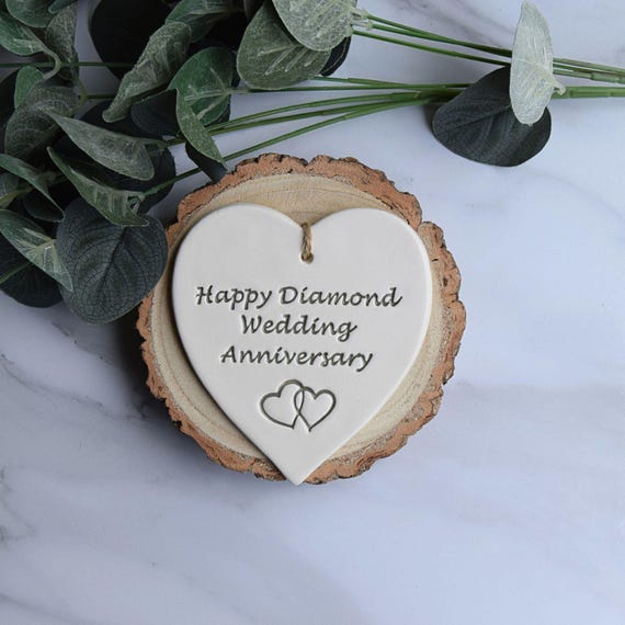 Handmade Ceramic Heart, Diamond Wedding Anniversary Gift, 60 Years Married