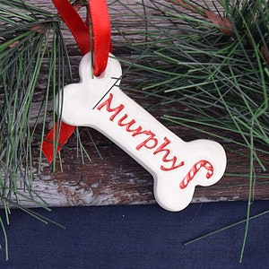 Personalised Small (6cm x 2.75cm) Dog Bone Christmas Decoration, Bespoke Dog Bone, Dog Christmas tree decoration, Named Dog decoration